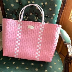 Kate Spade New York Woven Pink Large Tote Bag Weekender Beach Bag NWT